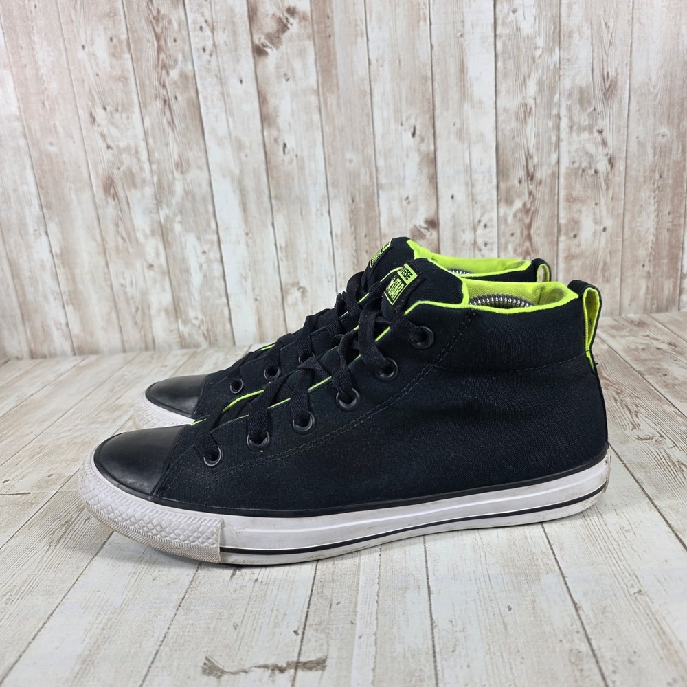 Converse All Star Chuck Taylor Mid Top Sneakers Black Neon Green Men's Size 8 - Picture 2 of 8
